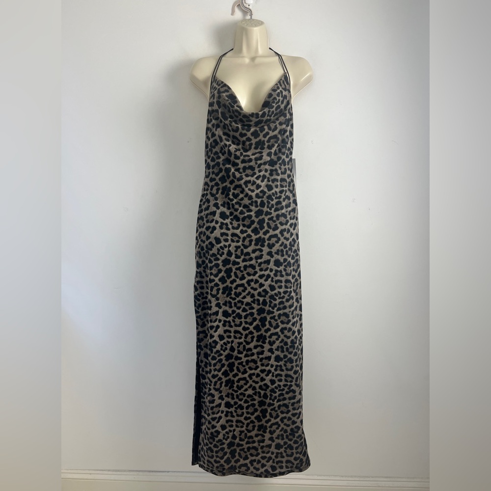 NEW NA-KD Medium Leopard Print Waterfall Mesh‎ Design Maxi Dress